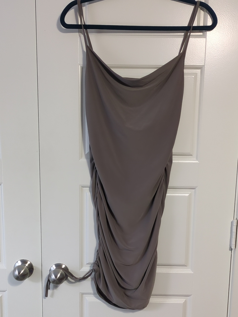 Cowl Neck Ruched Mini Dress in Gray